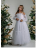 White Tulle Slit Back Flower Girl Dress